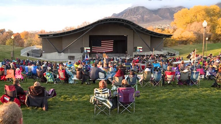 Hundreds of people gather at Barker Park in North Ogden Sunday to listen to a late afternoon devotional focused on veterans.