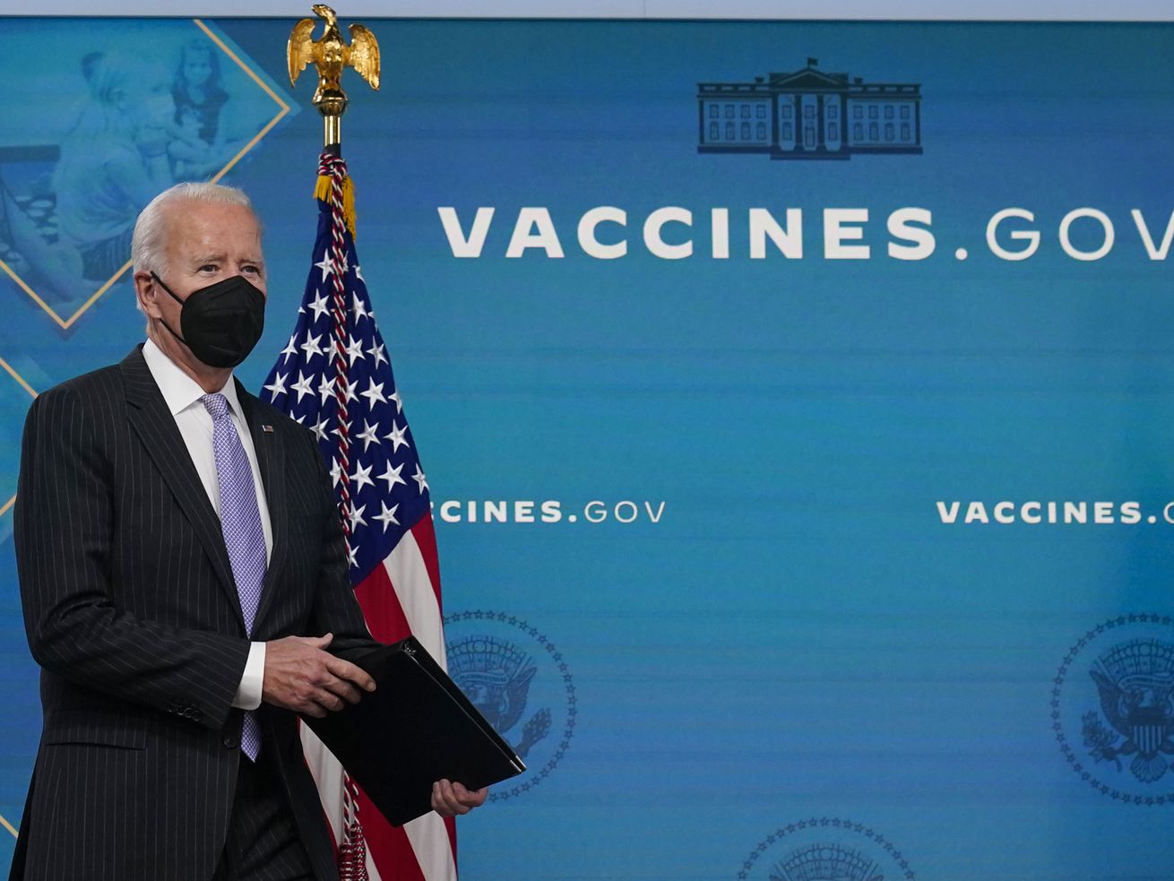 President Joe Biden speaks about the newly approved COVID-19 vaccine for children ages 5-11 at the White House complex in Washington on Wednesday. A federal appeals court has temporarily halted the Biden administration’s vaccine or testing mandate for large businesses.