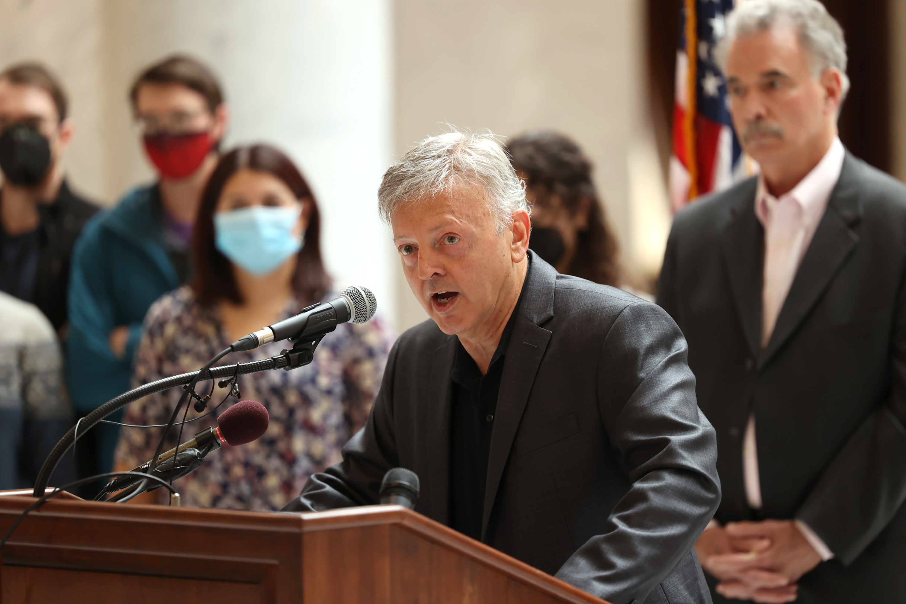 Jonathan Ruga, CEO of Century Financial, urges lawmakers and Gov. Spencer Cox to adopt voting maps from the state's Independent Redistricting Commission during a press conference at the Capitol in Salt Lake City on Monday, Nov. 8, 2021.