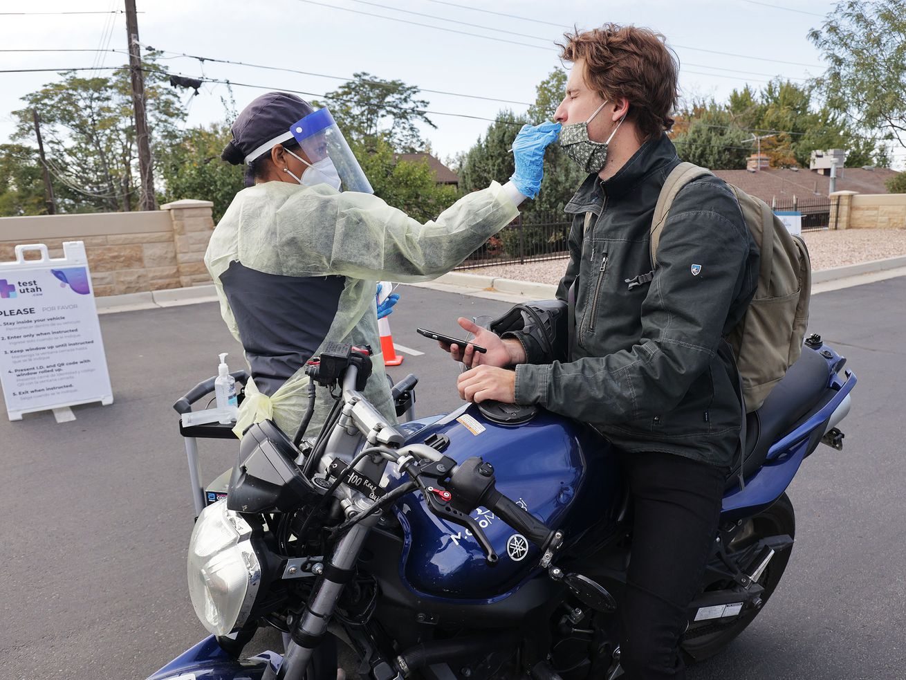 Matthew James is tested for COVID-19 in Cottonwood
Heights on Sept. 30. A bill intended to ensure Utahns who’ve previously had COVID-19 can claim natural immunity against the virus to avoid being required by their employers to get vaccinated or submit to weekly testing is on the agenda for the special session of the Utah Legislature that starts Tuesday.