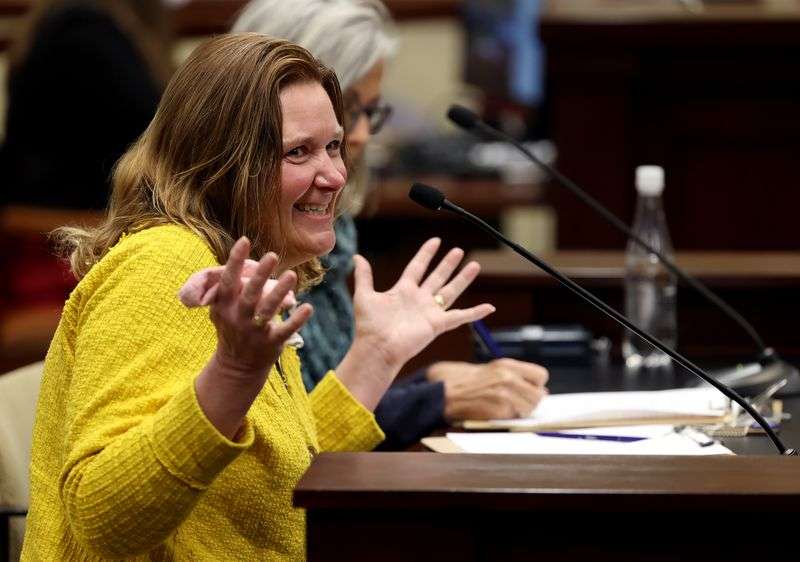 Lynette Wendel expresses her opinion on redistricting
maps during a Legislative Redistricting Committee at the Capitol in
Salt Lake City on Monday, Nov. 8, 2021.