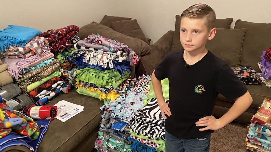 Caleb Konopka, 12, wanted to make hundreds of blankets after hearing the eight he originally planned on making wouldn’t meet the high demand at Primary Children’s Hospital.