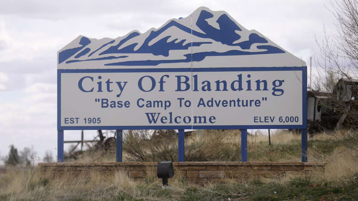 A sign welcoming people to Blanding is pictured on April 18, 2020. Salt Lake Express announced it has expanded to shuttle service in Utah to include communities like Blanding.