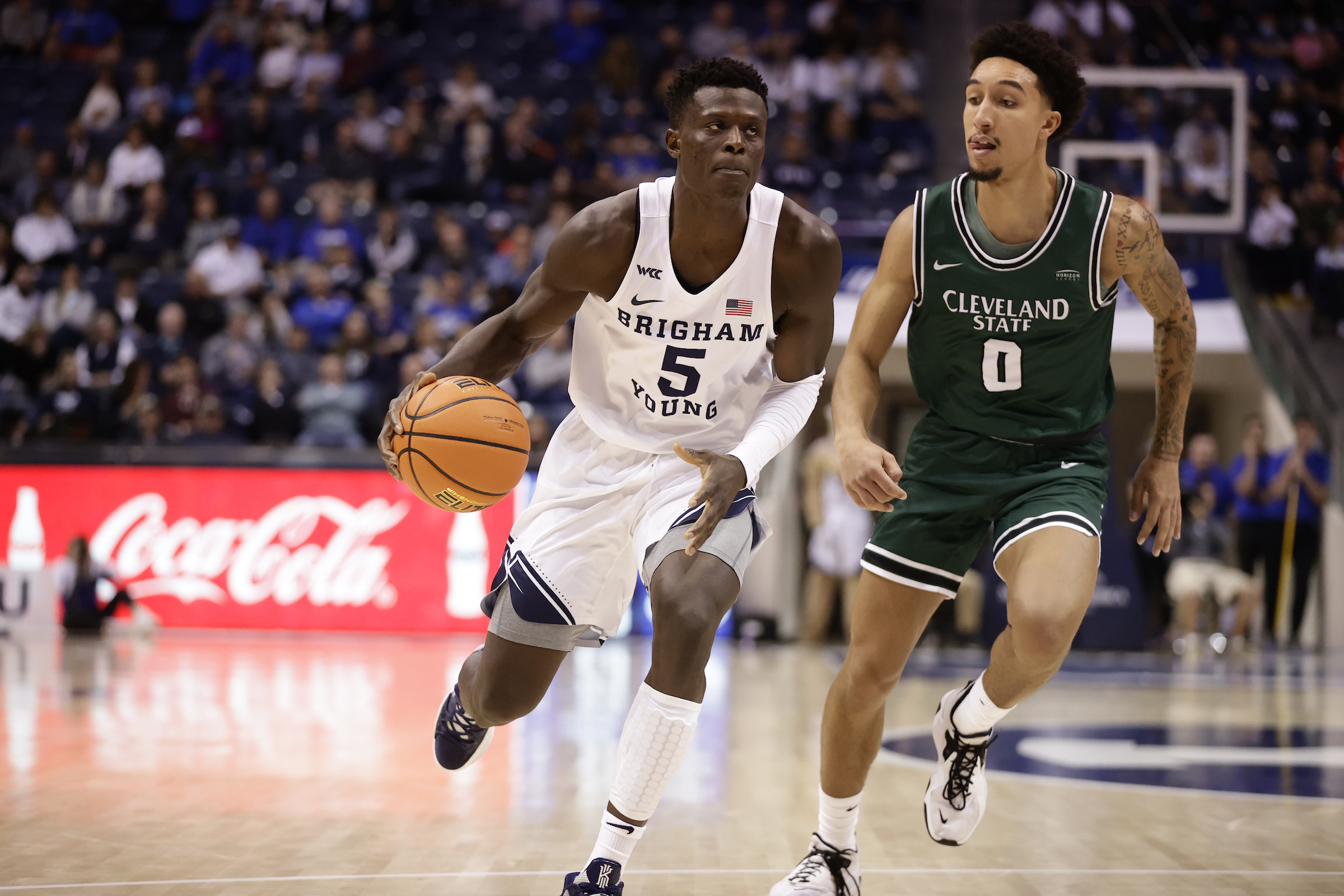 BYU wing Gideon George during the Cougars' season opener against Cleveland State, Tuesday, Nov. 9, 2021 in the Marriott Center.