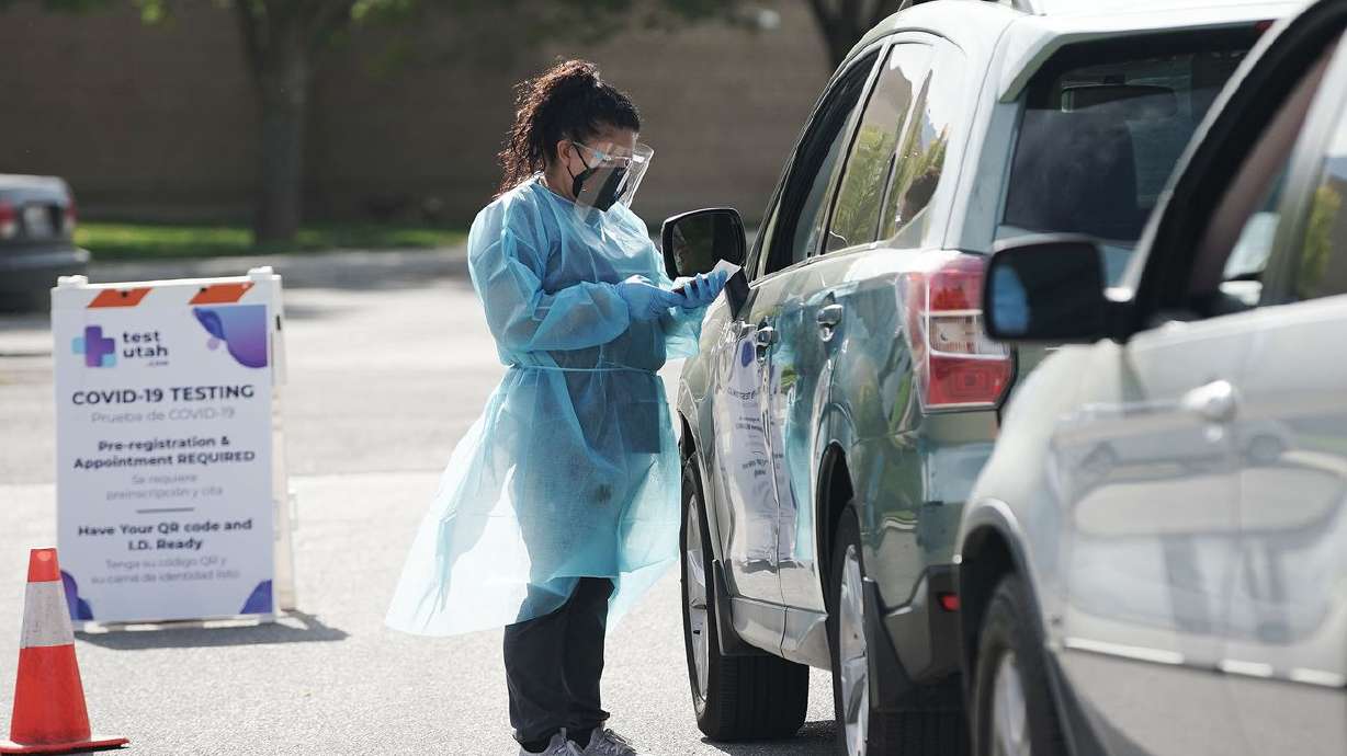COVID-19 testing is performed at the Mount Olympus Senior Center parking lot in Millcreek on Oct. 5, 2021. Utah health officials reported 198 new COVID-19 cases and nine additional deaths on Wednesday.