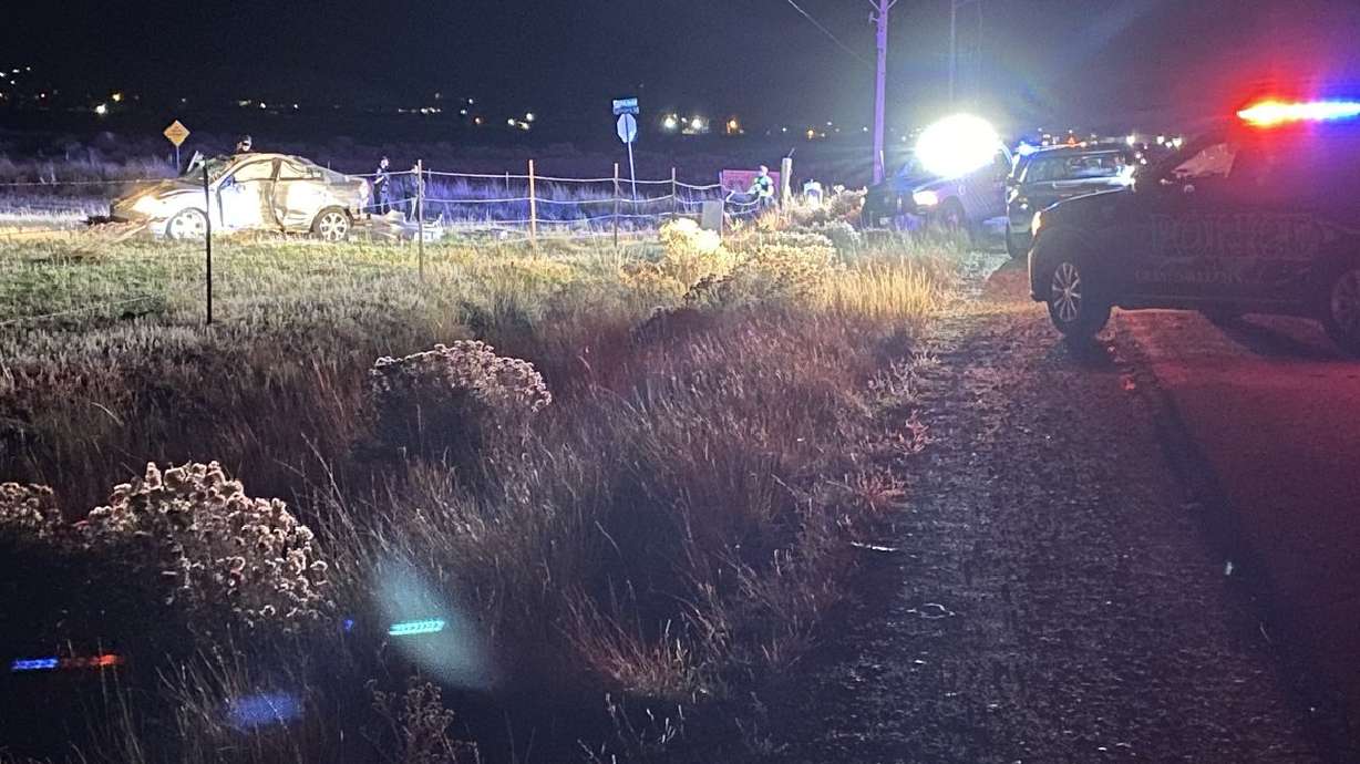 Police respond to a single-vehicle accident near Utah Avenue and Rogers Street in Tooele Thursday.