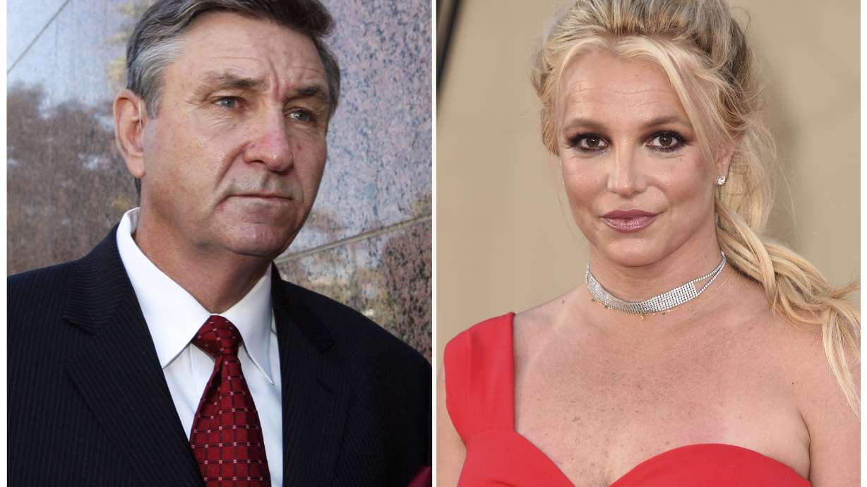 Jamie Spears, father of singer Britney Spears, leaves the Stanley Mosk Courthouse on Oct. 24, 2012, in Los Angeles, left, and Britney Spears arrives at the premiere of "Once Upon a Time in Hollywood" on July 22, 2019, in Los Angeles. On Friday, a judge ended the conservatorship that has controlled Britney Spears' life and money for nearly 14 years.