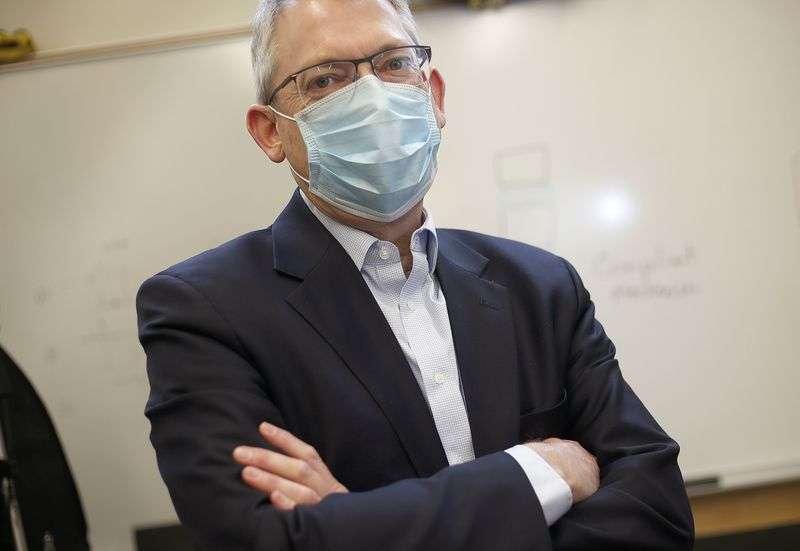 Brigham Young University professor Larry Howell is
pictured in Provo on Thursday, March 18. Howell and BYU
students have designed a new medical device that aims to vastly
improve a patient’s range of motion after the spinal fusion
surgery.