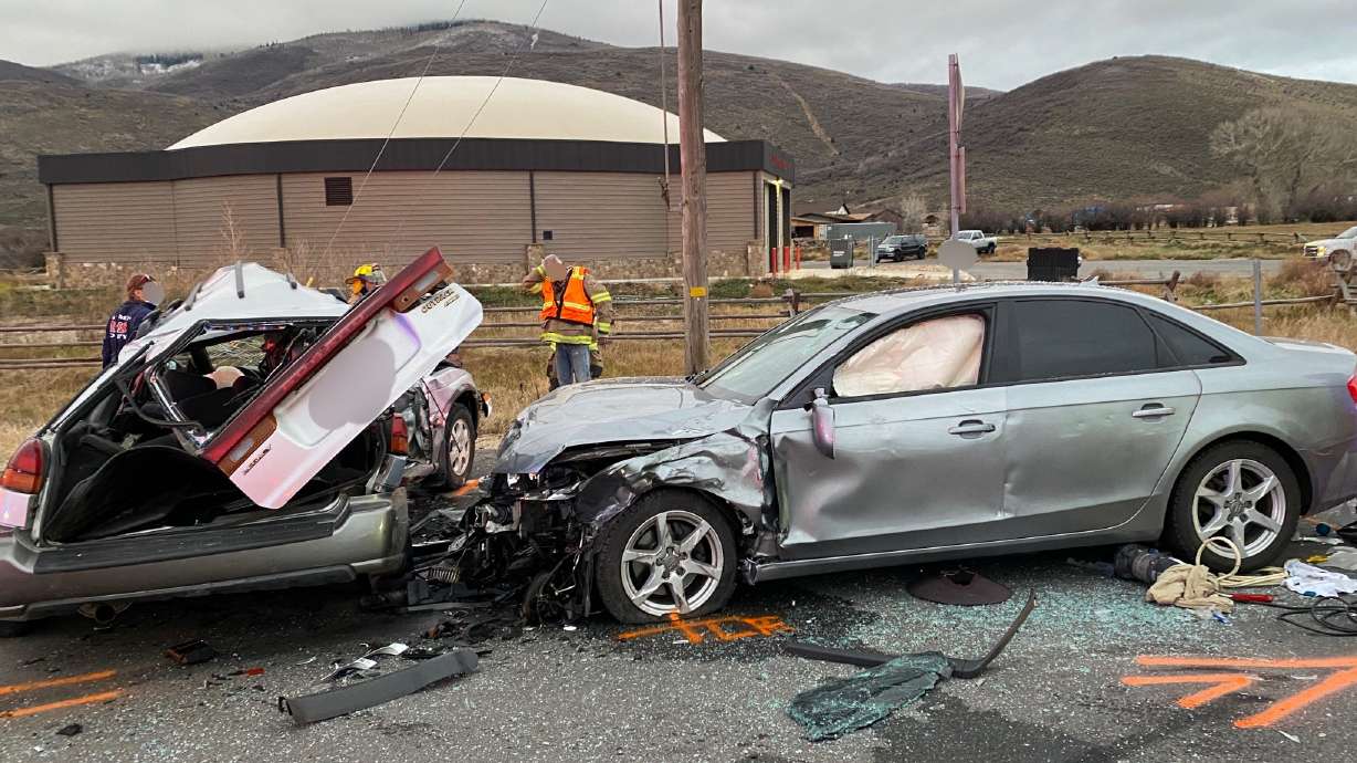 Two vehicles collide in a crash on state Route 32 near Kamas Thursday. One person died as a result of the crash.
