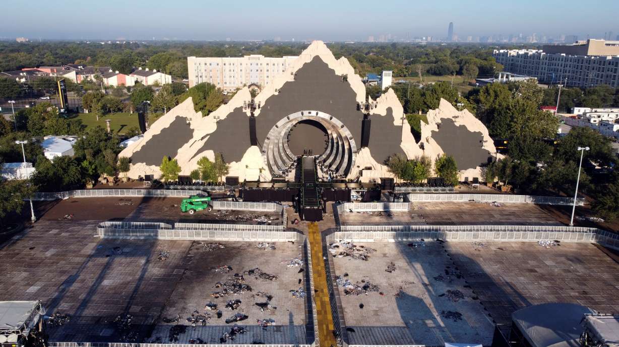 An empty stage is seen at the 2021 Astroworld Festival days after a stampede killed at least nine people in Houston, Texas, Sunday. Attorneys representing more than 200 people claiming they were injured in last week's Astroworld Festival stampede in Houston said on Friday that they are filing another 90 lawsuits against the promoters of the event in which at least nine people died.