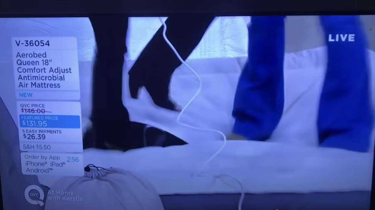 An air mattress pops during a presentation on QVC.