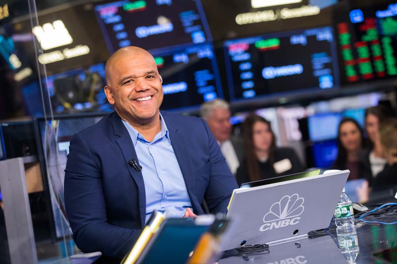 Weave CEO Roy Banks fields interviews in New York
following his company’s debut on the New York Stock Exchange on
Thursday.