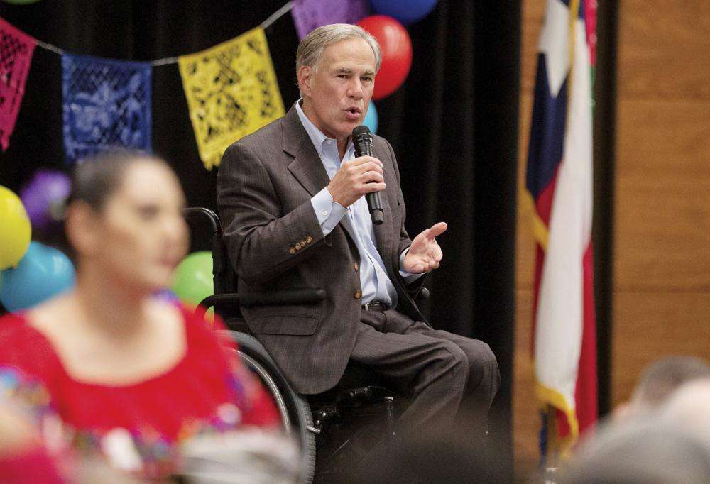 Gov. Greg Abbott speaks on a variety of matters including a border wall, razor wire, critical race theory, Election laws, mail in ballots, voter fraud, and more at the Midland Chapter of the Republican National Hispanic Assembly's Reagan Lunch at the Bush Convention Center Friday, Nov. 5, 2021, in Midland, Texas.