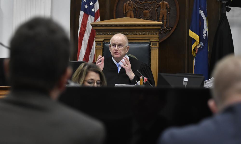 Judge Bruce Schroeder speaks to the attorneys about how the jury will view evidence as they deliberate during Kyle Rittenhouse's trial at the Kenosha County Courthouse in Kenosha, Wis., on Wednesday.