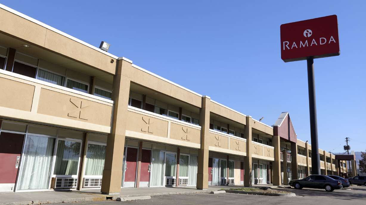 Salt Lake City Council approved a plan to turn a Ramada on North Temple Street into a temporary overflow homeless shelter. The hotel is pictured in Salt Lake City on Nov. 17, 2021. Salt Lake City has a new plan about approving future homeless resource centers. While the process signals movement in lifting a moratorium, it may not be the path some stakeholders hope for.