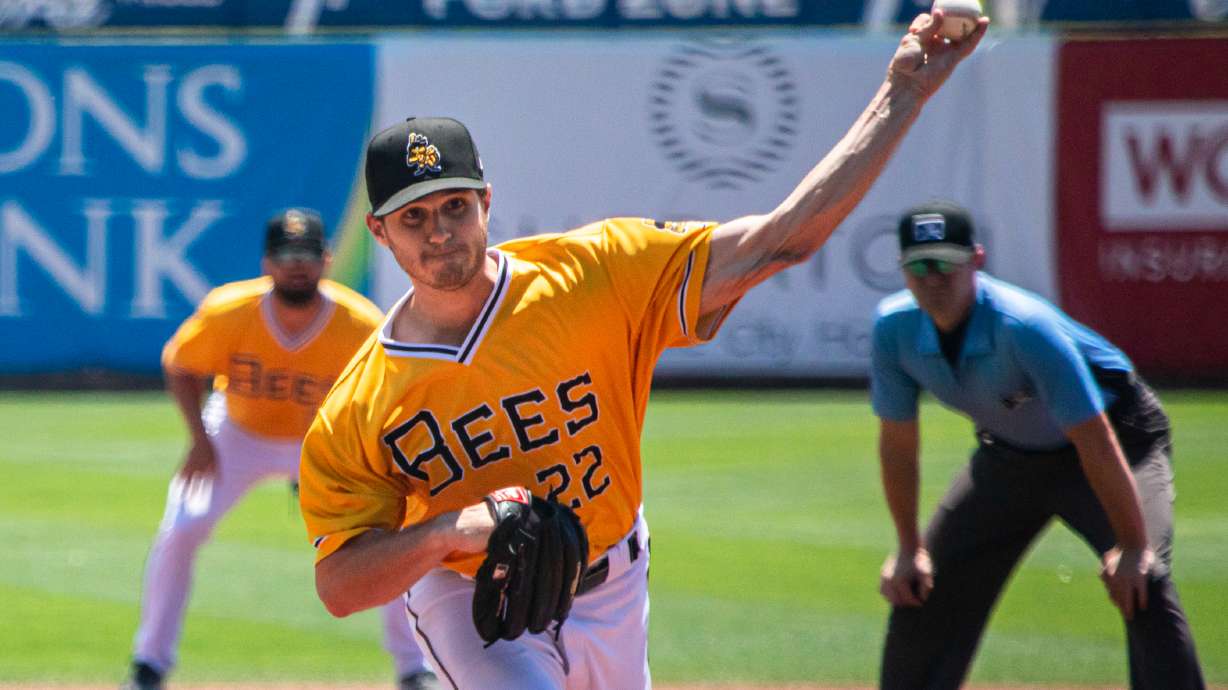 Salt Lake Bees pitcher Thomas Pannone throws a pitch during a game at Smith's Ballpark on June 27, 2021. Major league clubs will be required to find housing for most minor league players under a new rule unveiled Thursday. MLB estimates it applies to about 90% of all minor leaguers,