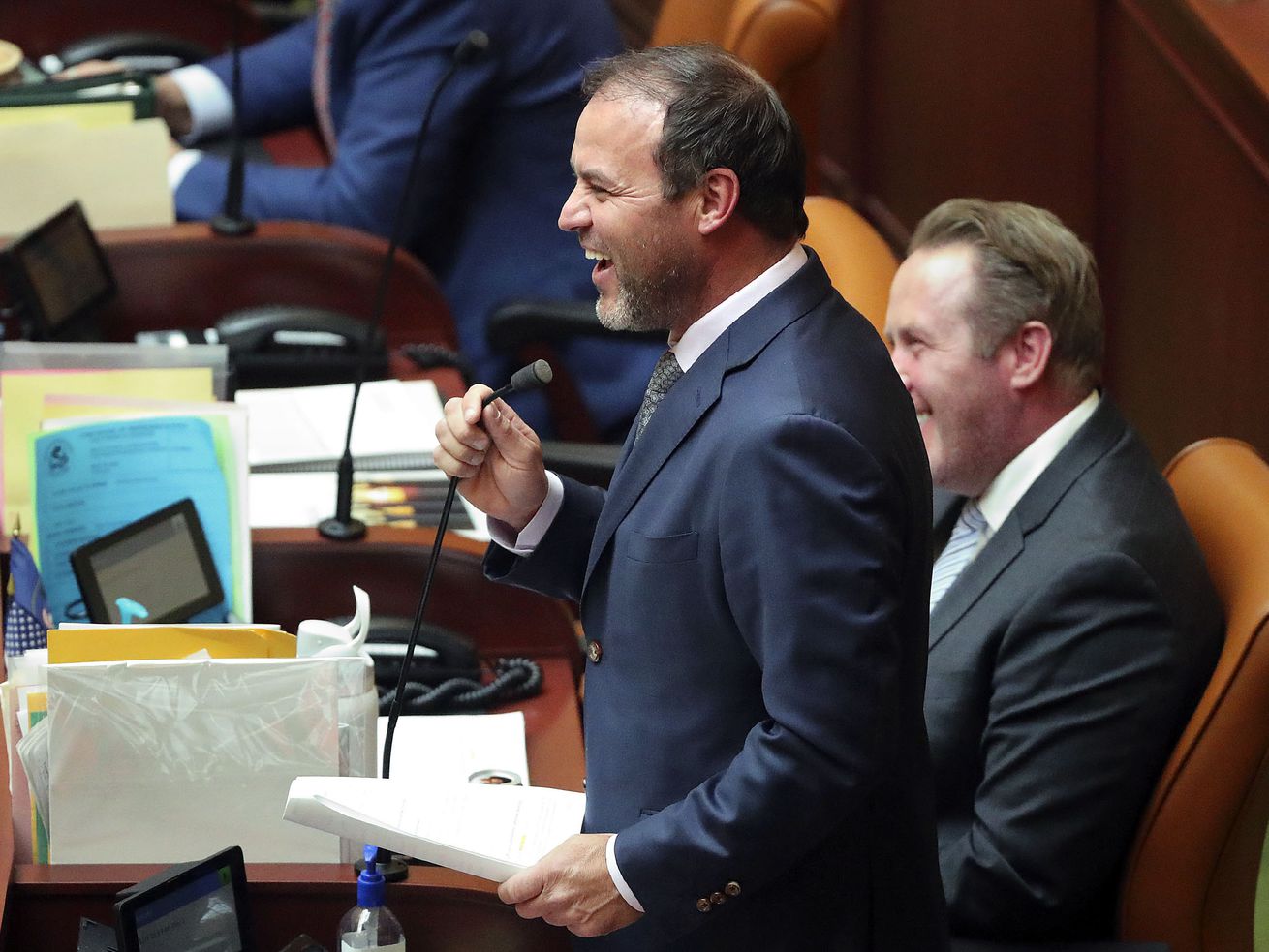 Newly elected House Majority Leader Mike Schultz,
R-Hooper, speaks in the House chamber during a special legislative
session at the Capitol in Salt Lake City on Tuesday, Nov. 9, 2021.
Hooper tested positive for COVID-19 after feeling ill Tuesday, a
House staff member confirmed to the Deseret News on Friday.