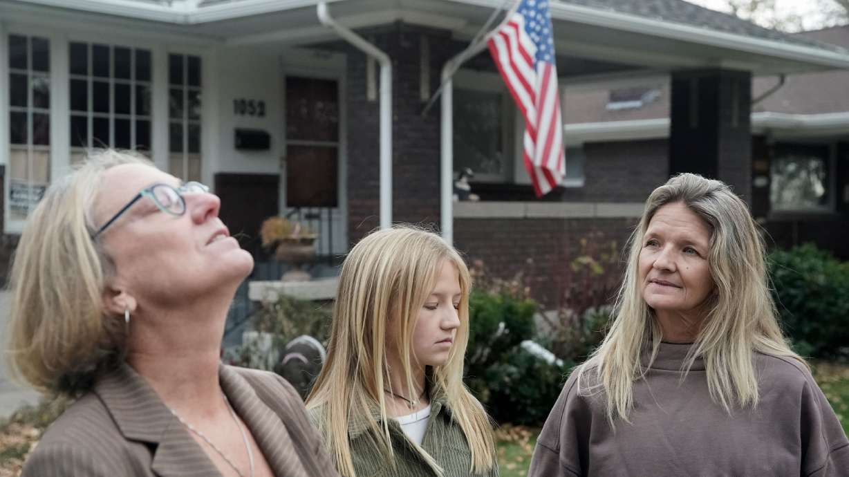 Attorney Laura Milliken Gray reacts while talking to members of the media during a press conference in Salt Lake City on Friday, Nov. 19, 2021, as her clients, Ayla McConkey, 16, center, and Ayla's mother, Sherry McConkey, look on. Former Park City resident Glenn McConkey was afflicted with Alzheimer’s dementia at the time Salt Lake City attorney Calvin Curtis had her change her will, disinheriting Ayla, her granddaughter and sole surviving blood relative, and appointing himself as trustee of the McConkey estate. On Tuesday, Curtis pled guilty to federal charges of money laundering and wire fraud.