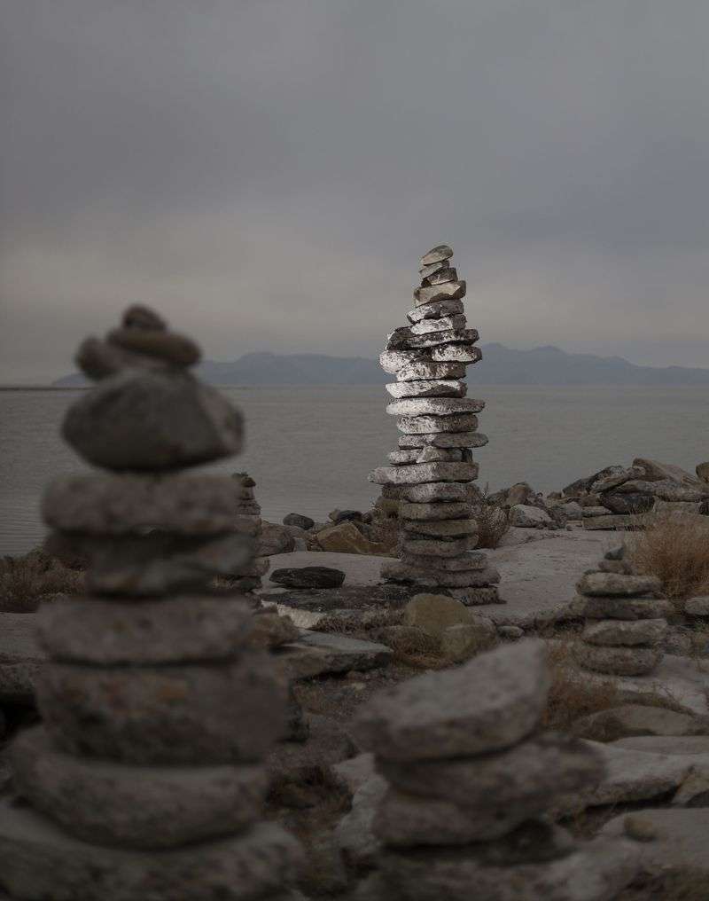 Cairns line the edge of the Great Salt Lake on Friday. Sponsored by Rep. Blake Moore, R-Utah, the Saline
Lake Ecosystems in the bipartisan Great Basin States Program Act
passed the House Committee on Natural Resources with unanimous
support.