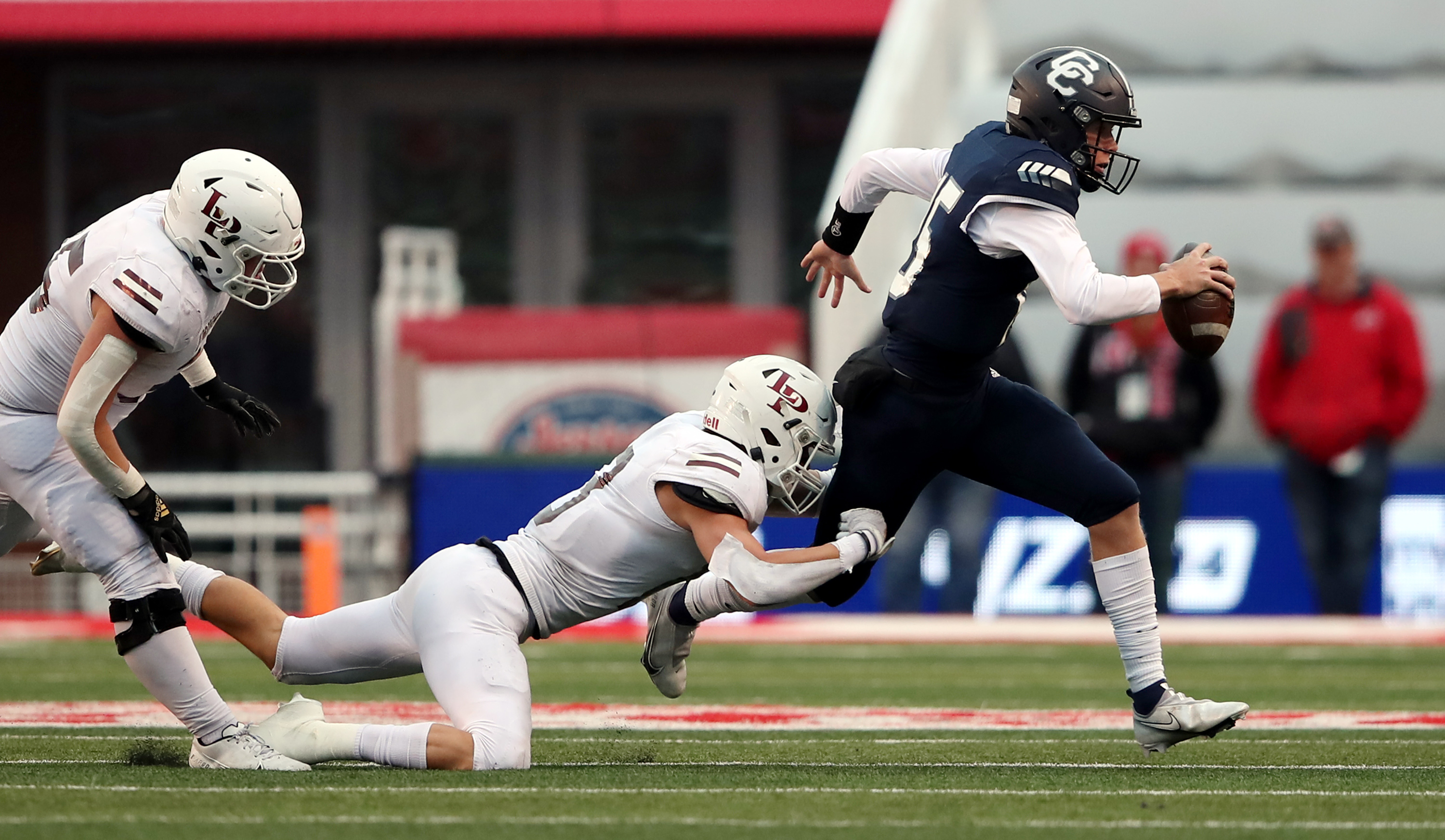 Lone Peak and Corner Canyon play for the 6A football championship at Rice Eccles Stadium in Salt Lake City on Friday, Nov. 19, 2021.
