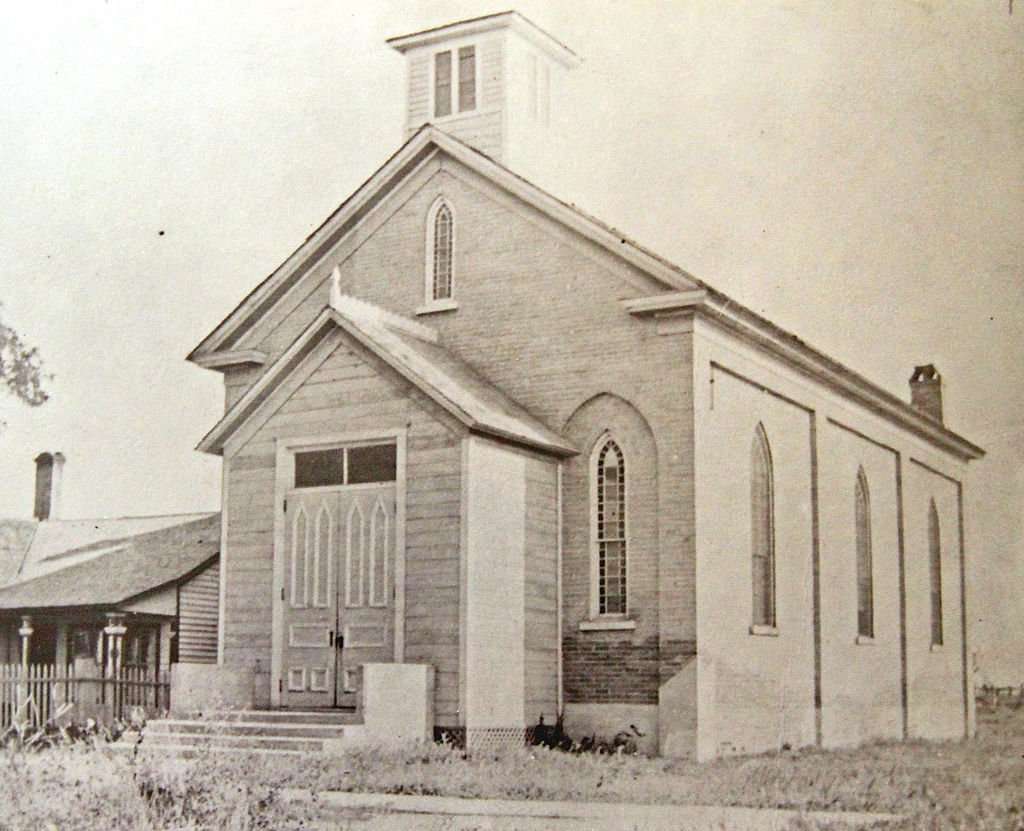 A photo of the Corinne Methodist Episcopal Church taken in 1911. The vestibule was added sometime between 1870 and 1911, which is the only major change to the building since it was constructed.