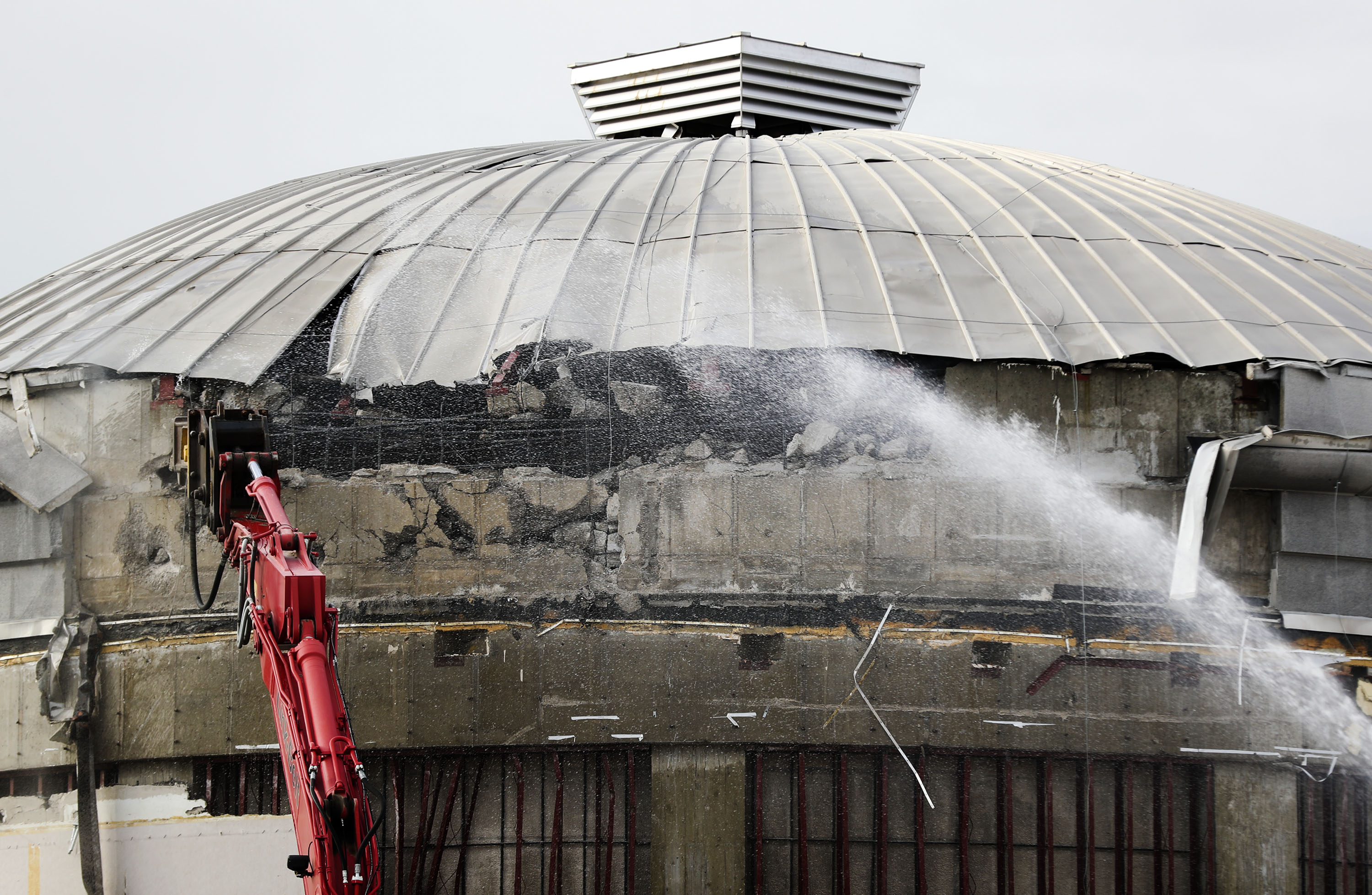 The North Visitors’ Center on Temple Square is demolished in Salt Lake City on Friday. The area will be replaced with open gardens and space for contemplation by 2023.