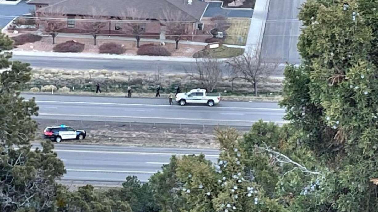 Scene of a police pursuit that ended on I-15 near Cedar City, Sunday.