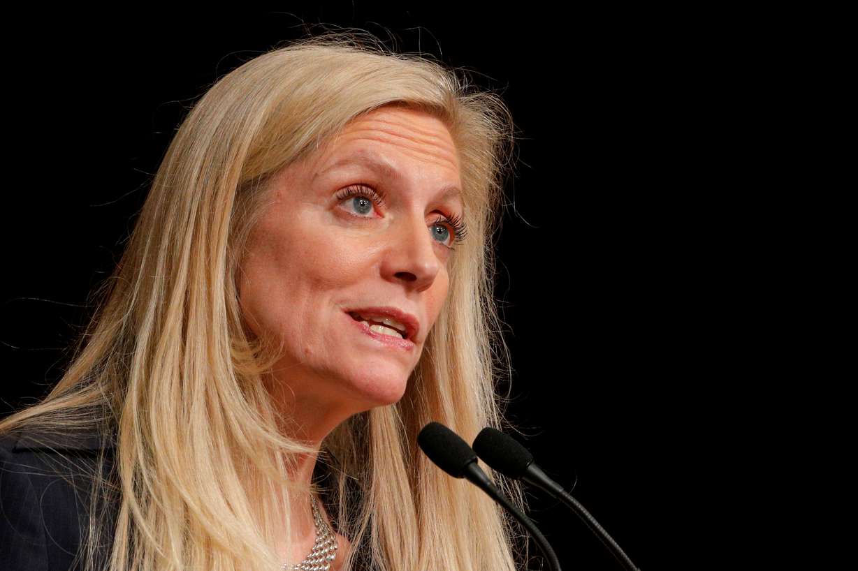 Federal Reserve Board Governor Lael Brainard speaks at the John F. Kennedy School of Government at Harvard University in Cambridge, Mass., on March 1, 2017. President Joe Biden on Monday nominated Brainard to serve as vice chair.