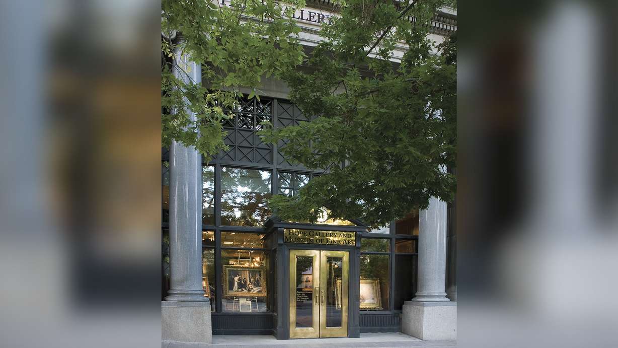 The exterior of the Hope Gallery and Museum of Fine Arts on Main Street in Salt Lake City. The historic building original home to Tracy Loan and Trust Company.