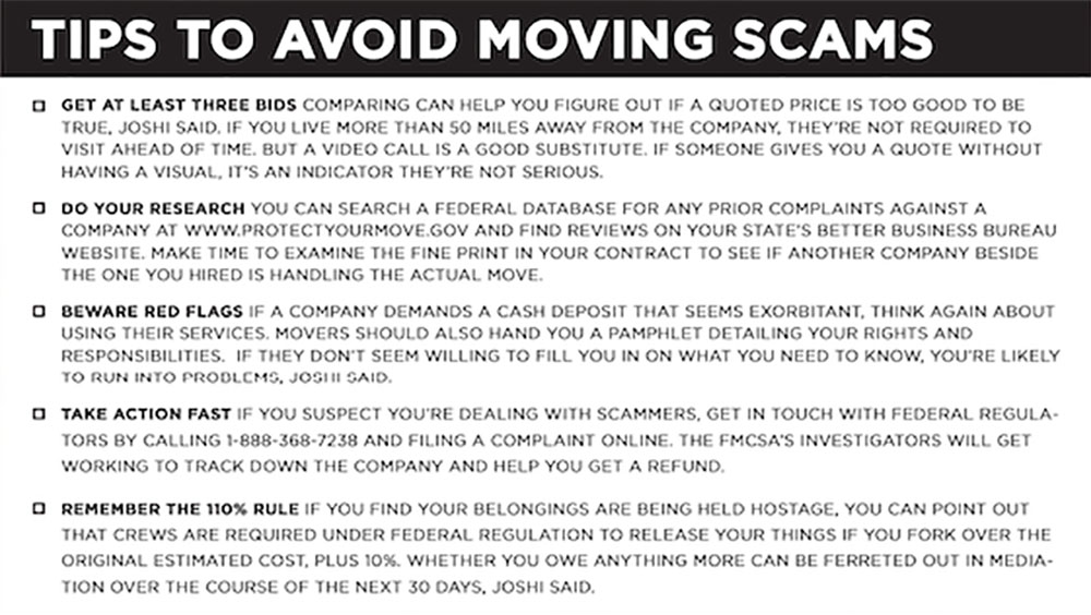 Tips for avoiding moving scams.