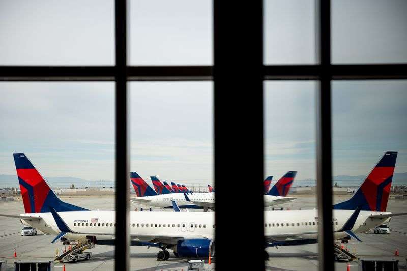 Delta Air Lines aircraft are lined up at Salt Lake
International Airport in Salt Lake City on Nov. 18.