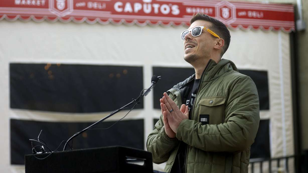 Matt Caputo, Caputo’s Market and Deli owner, speaks during a press conference about the Shop Small Crawl and Small Business Saturday in Salt Lake City on Wednesday. The crawl includes a chance to win a $500 local shopping spree.