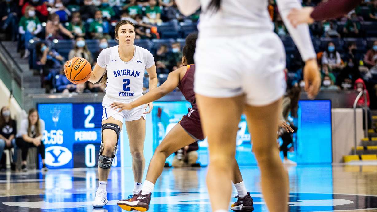 Shaylee Gonzales dribbles up the court during a 55-44 win over Arizona State on Wednesday, Nov. 17, 2021 in Provo. Gonzales had 24 points, five steals and four rebounds to lead the Cougars to a 61-54 upset over No. 17 Florida State on Thursday, Nov. 25, 2021 in St. Petersburg, Florida.