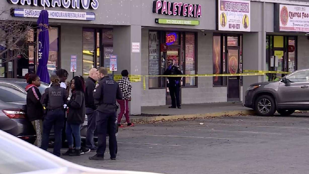 West Valley police investigate a shooting and attempted robbery of a hair salon at 3580 S. Redwood Road on Nov. 26, 2021.