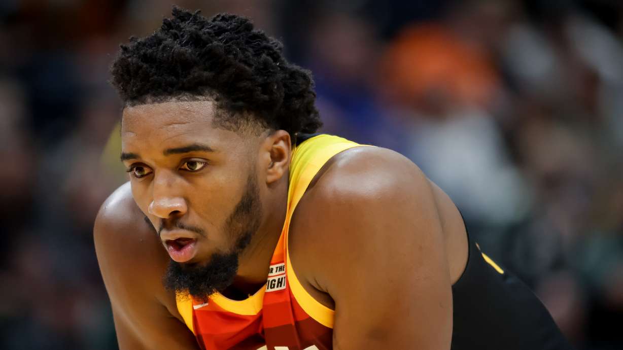 Utah Jazz guard Donovan Mitchell (45) prepares to shoot free throws during the game against the Philadelphia 76ers at Vivint Arena in Salt Lake City on Tuesday, Nov. 16, 2021.