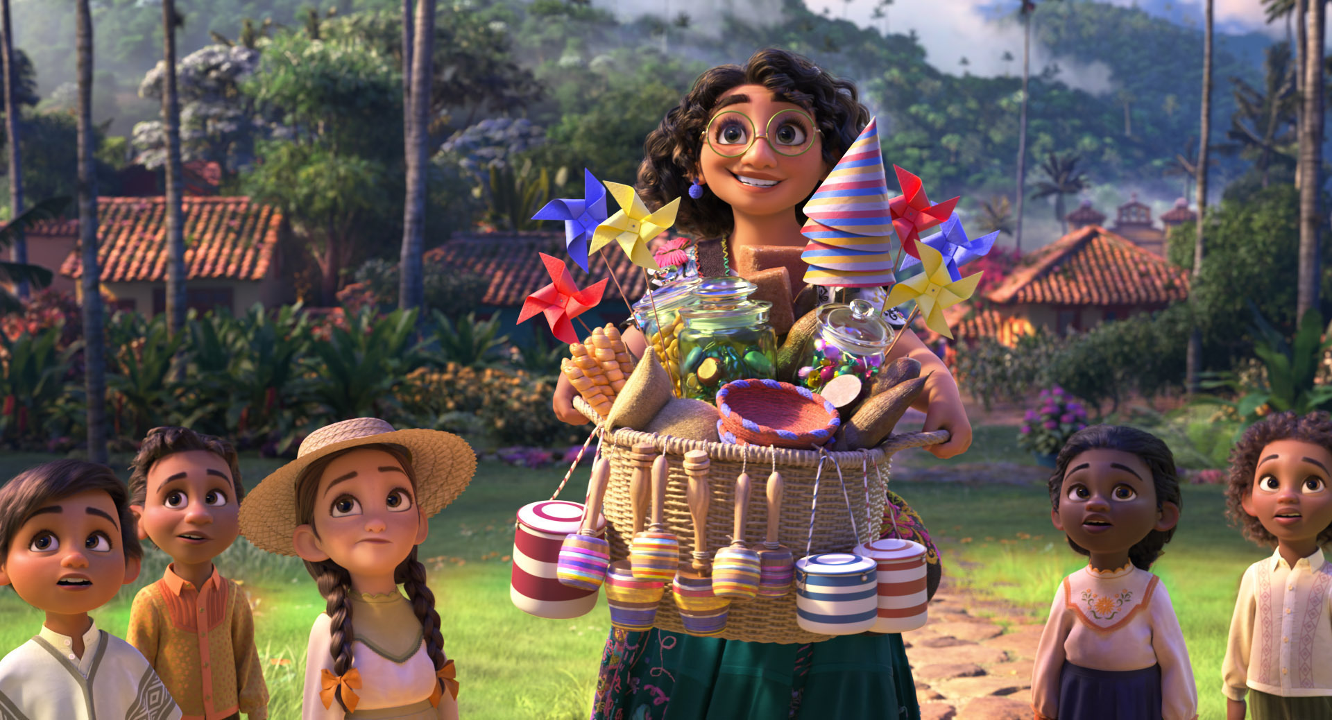 This image released by Disney shows Mirabel, voiced by Stephanie Beatriz, in a scene from the animated film "Encanto."