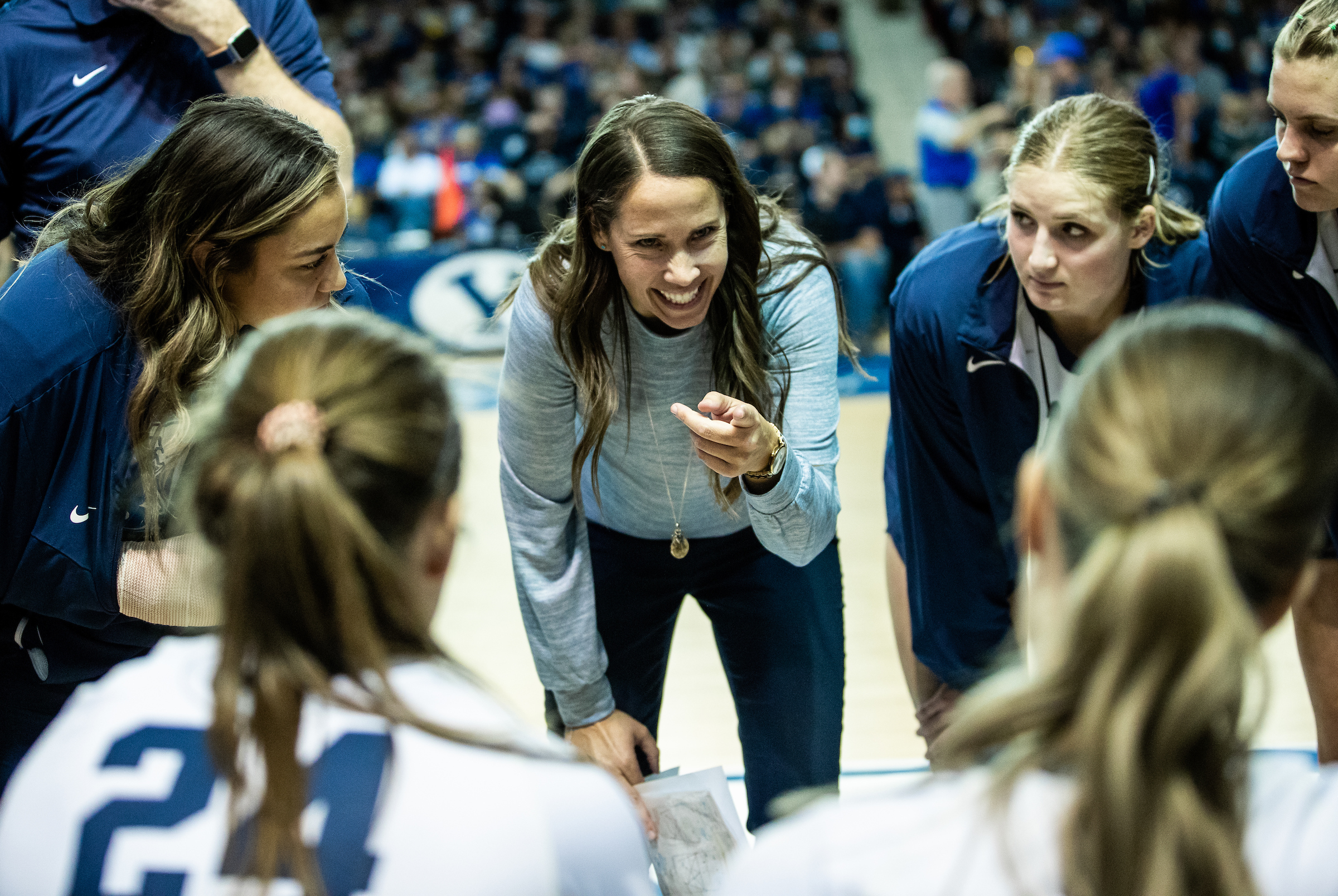BYU coach Heather Olmstead during the BYU women's volleyball team's win over LMU on Senior Night, Nov. 13, 2021 at the Smith Fieldhouse in Provo.