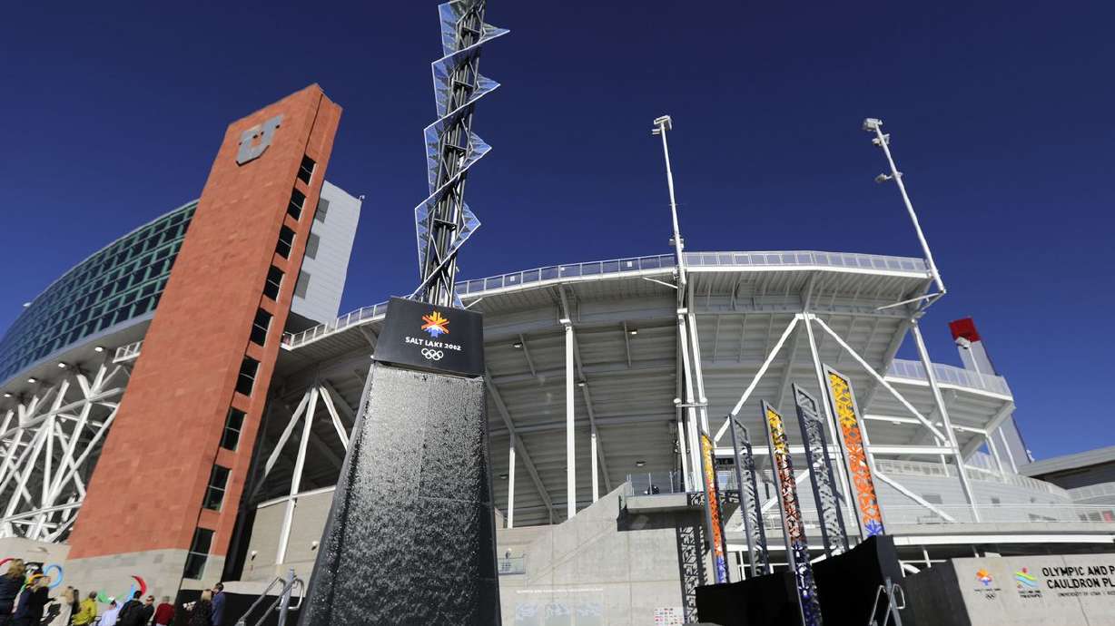 The University of Utah 2002 Olympic and Paralympic
Cauldron Plaza in Salt Lake City on Oct. 29. Thanks to
new concerns over COVID-19, backers of bringing another Winter
Games to Utah in 2030 or 2034 are going to have to wait even longer
to travel to Switzerland for meetings at the International Olympic
Committee headquarters.