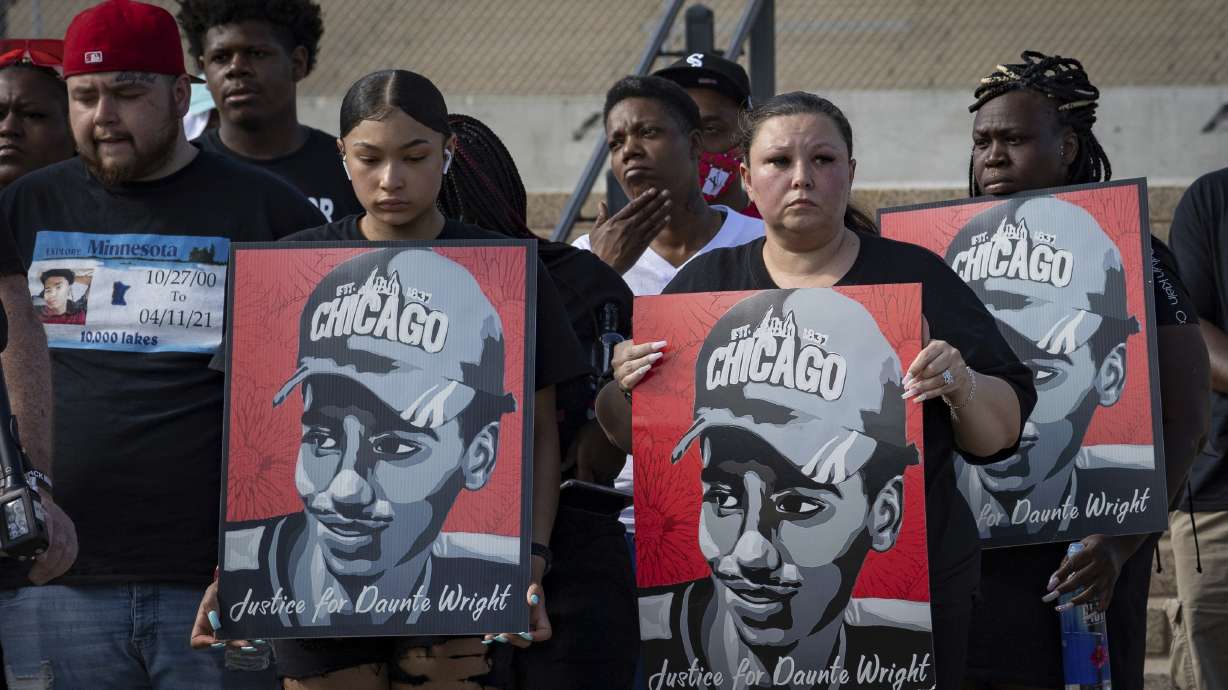 The family of Daunte Wright attend a rally and march in St. Paul, Minn., May 24. The trial for the police officer accused of killing Daunte Wright started Monday.