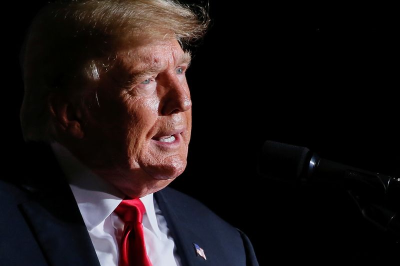 Former U.S. President Donald Trump speaks during a rally at the Iowa States Fairgrounds in Des Moines, Iowa, October 9.