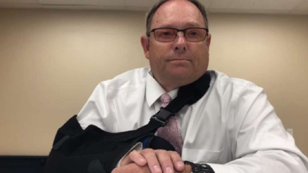 Since 2019, Police Chief Robb Radley, who’s recovering from a minor shoulder injury in this Nov. 15 photo, has served the twin cities of Colorado City, Arizona, and Hildale, Utah.