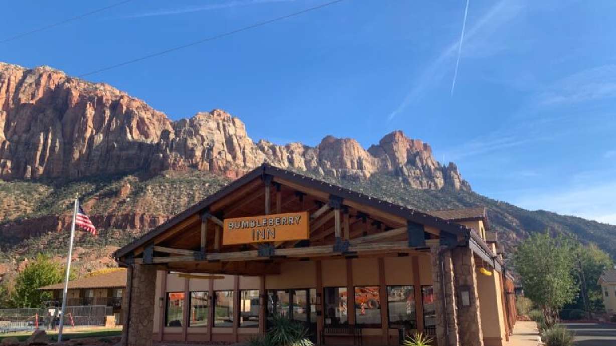 The Bumbleberry Inn, pictured on Nov. 19, was spared in a fire last year that destroyed Porter’s Smokehouse & Grill, gift shop and theater, Springdale, Utah.