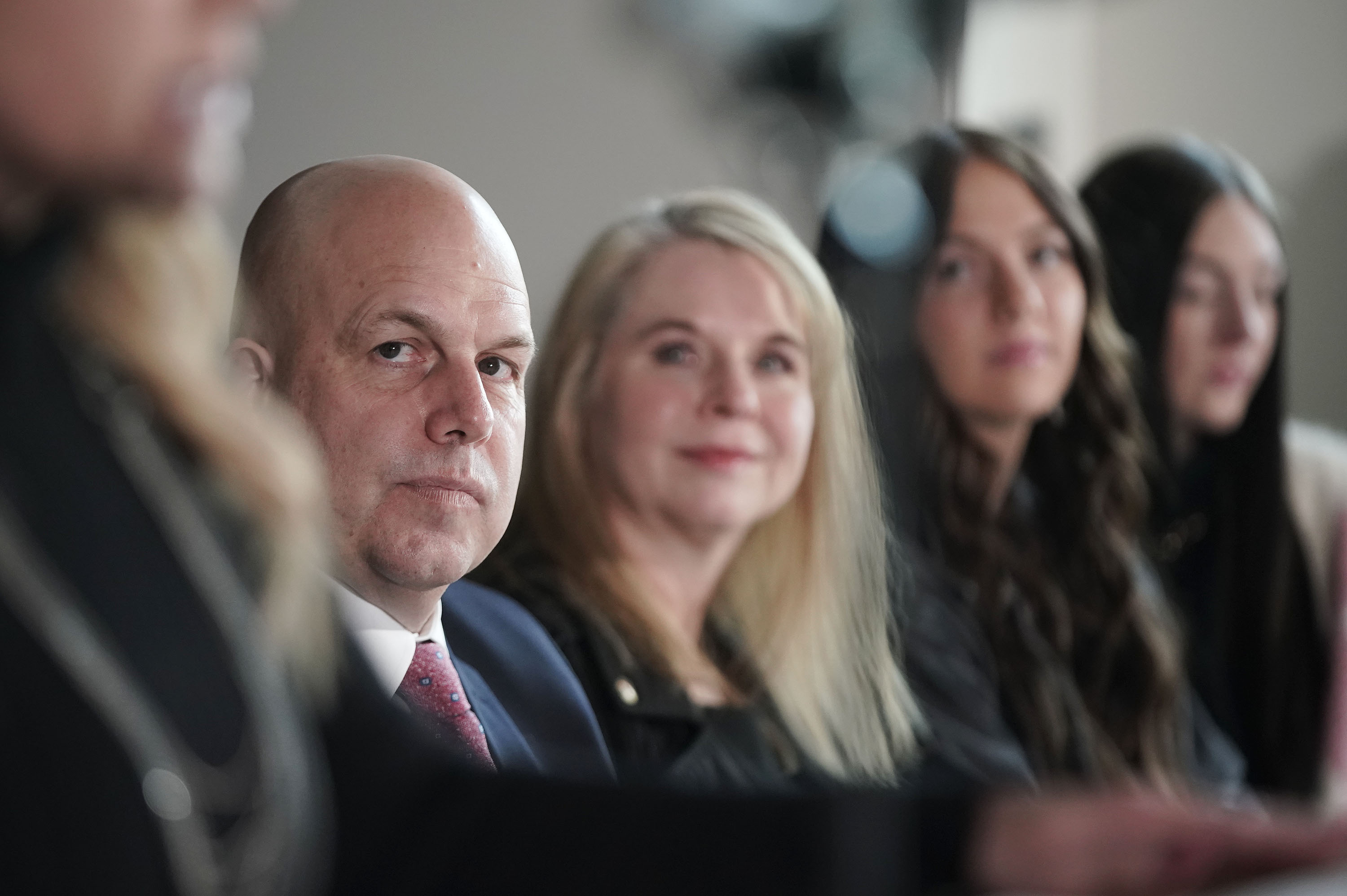 Provo police Chief Fred Ross and his family listen as his new position was announced on Nov. 30, 2021. Ross resigned Sunday from his position and Cpt. Troy Beebe was appointed as acting chief.