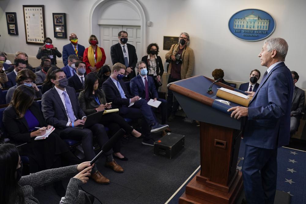 Dr. Anthony Fauci, director of the National Institute of Allergy and Infectious Diseases, speaks during the daily briefing at the White House in Washington, D.C., on Wednesday.