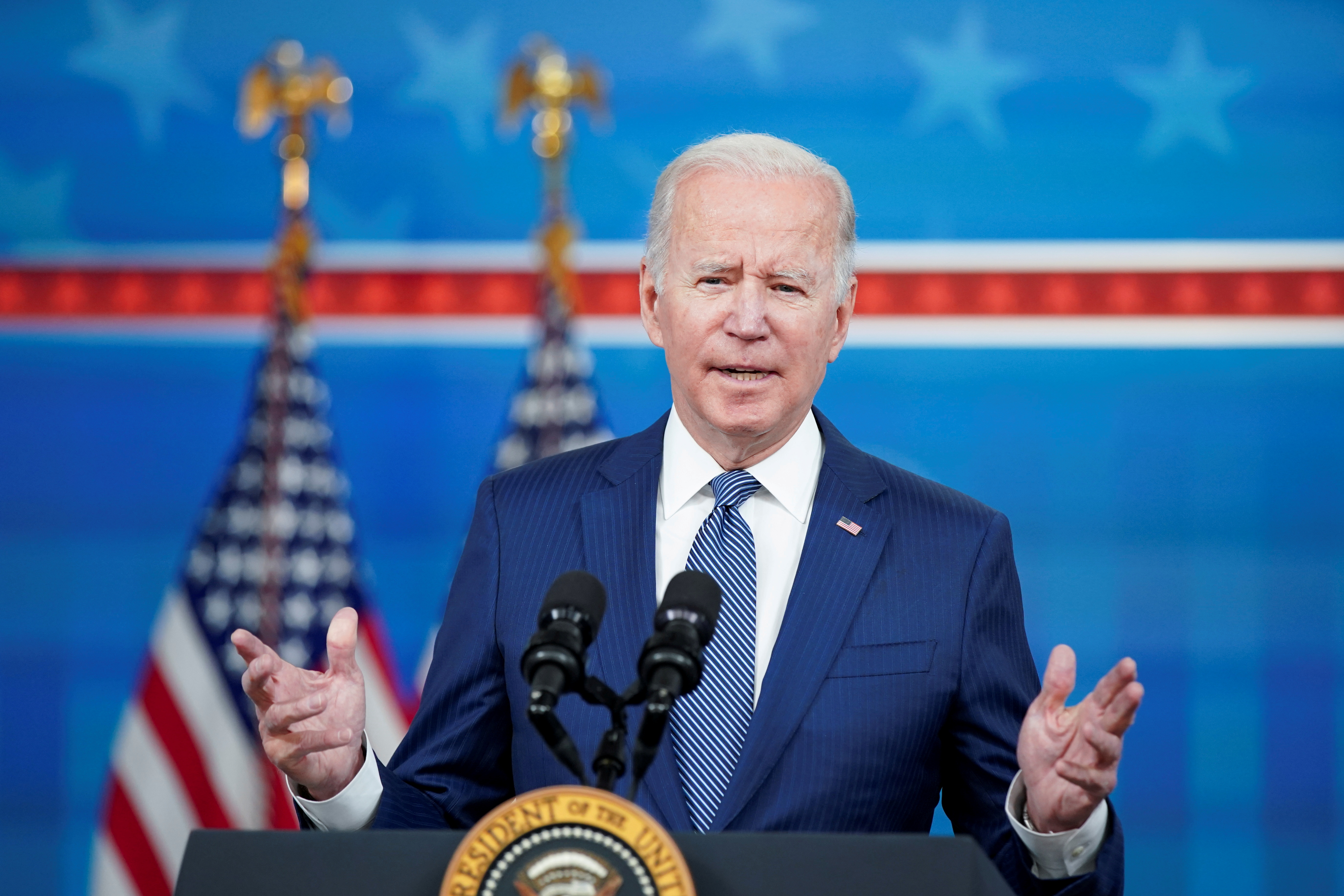 President Joe Biden speaks about his administration's efforts to ease supply chain issues during the holiday season, at the White House in Washington, Wednesday.