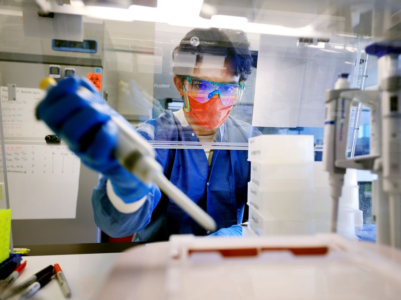 Microbiologist Samuel Philips sequences COVID-19
samples for variants at the Utah Public Health Laboratory in
Taylorsville on Monday.