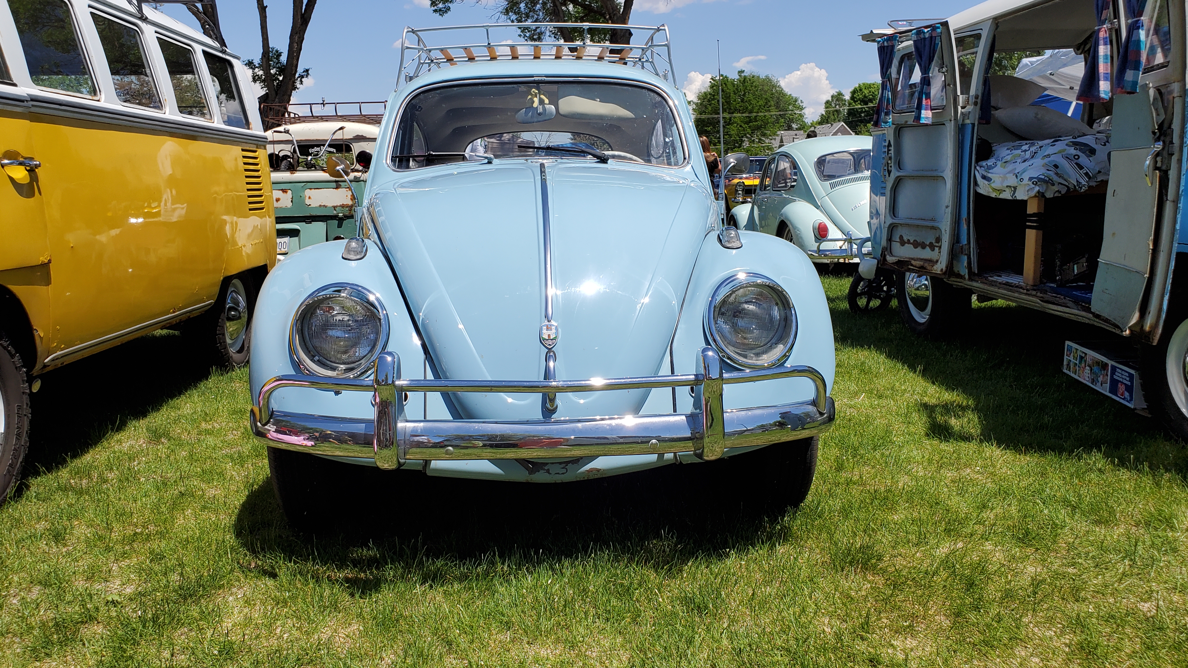 Ann Argyle's 1960 Volkswagen Beetle hangs out with its new VW friends at the 2021 Rat Fink Car Show in Manti.
