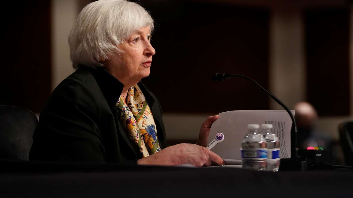 Treasury Secretary Janet Yellen pauses while testifying before a Senate Banking Committee hybrid hearing on oversight of the Treasury Department and the Federal Reserve on Capitol Hill in Washington on Tuesday.