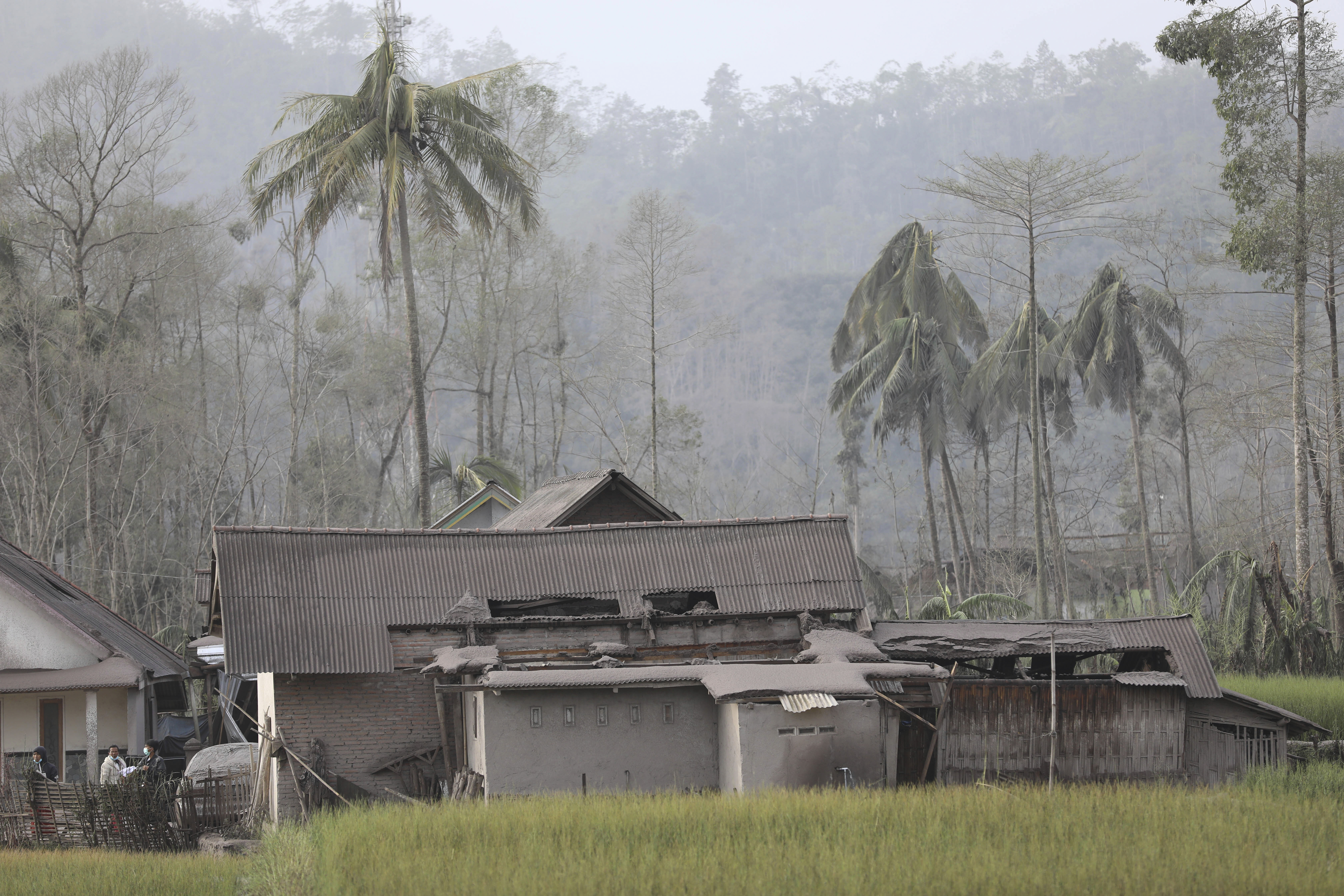 A man inspects the damage at his home in an area affected by the eruption of Mount Semeru in Lumajang, East Java, Indonesia on Sunday. The highest volcano on Indonesia’s most densely populated island of Java spewed thick columns of ash, searing gas and lava down its slopes in a sudden eruption triggered by heavy rains on Saturday.