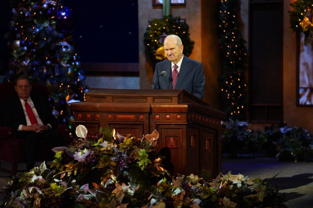 President Russell M. Nelson speaks during the First Presidency Christmas Devotional broadcast from the Conference Center Theater in Salt Lake City on Sunday, Dec. 6, 2020. 